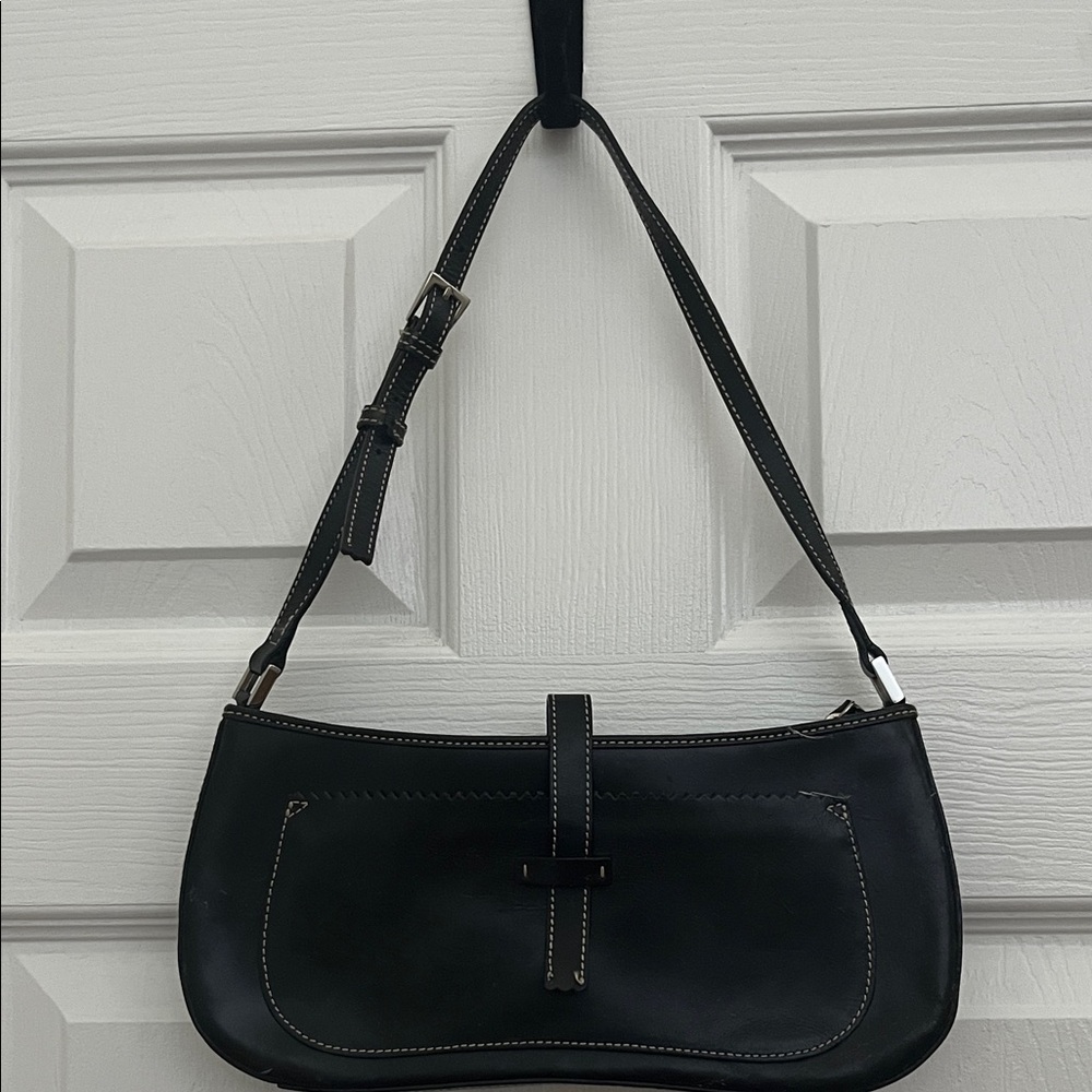 LOFT Classic Black Leather Small Shoulder Bag - Picture 1 of 6